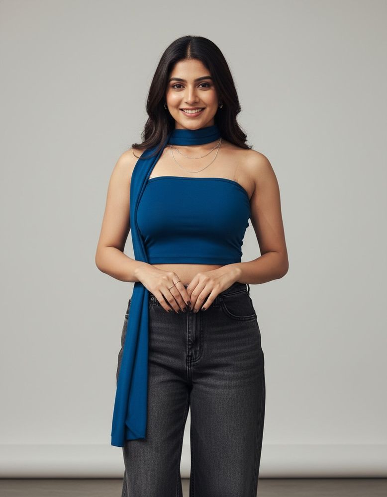 Blue Tube Top with Scarf Detail