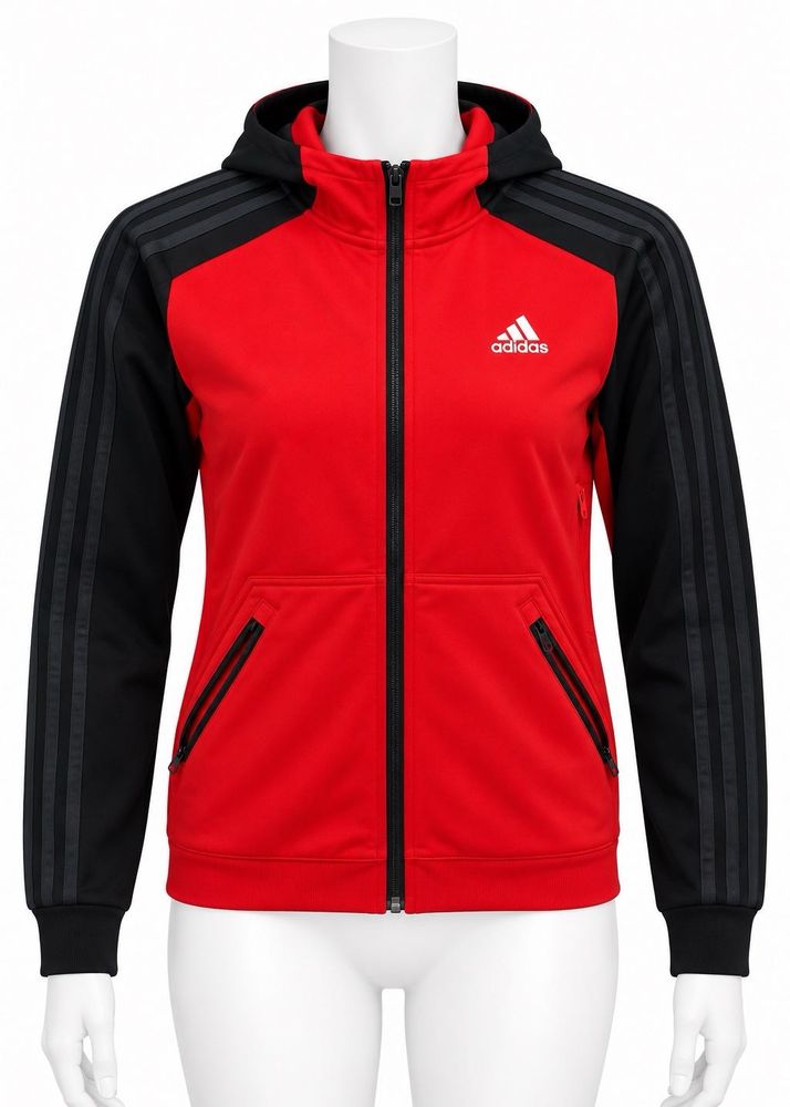 Adidas Red &amp; Black Zip-Up Hoodie