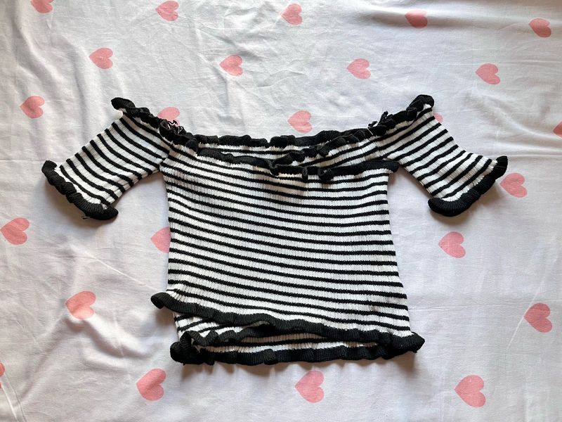 Striped Off-Shoulder Ruffle Top