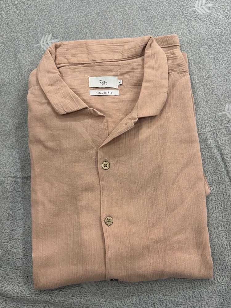 Peach Relaxed Fit Button-Up Shirt