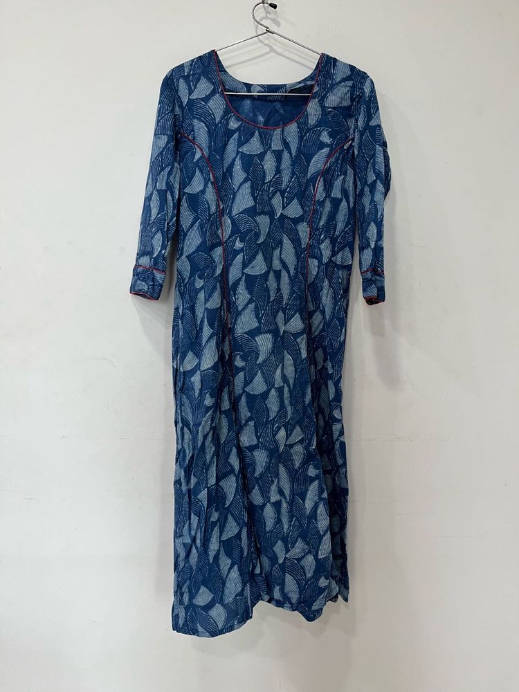 Blue Printed Cotton Kurta