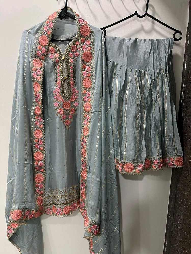 Grey Silk Garara Suit