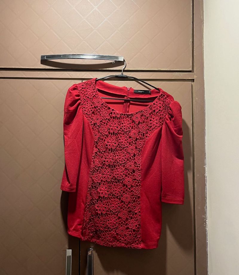 Red Lace Yoke Top