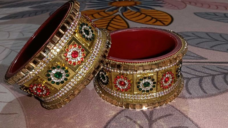 Exquisite Gold Plated Bangles with Stones