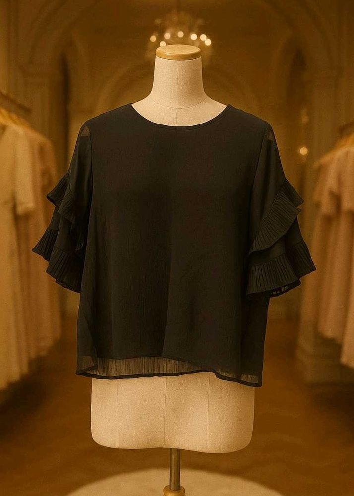 Chic Black Ruffle Sleeve Blouse