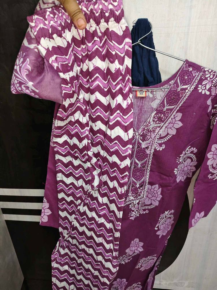 Purple Kurta Set with Zigzag Print
