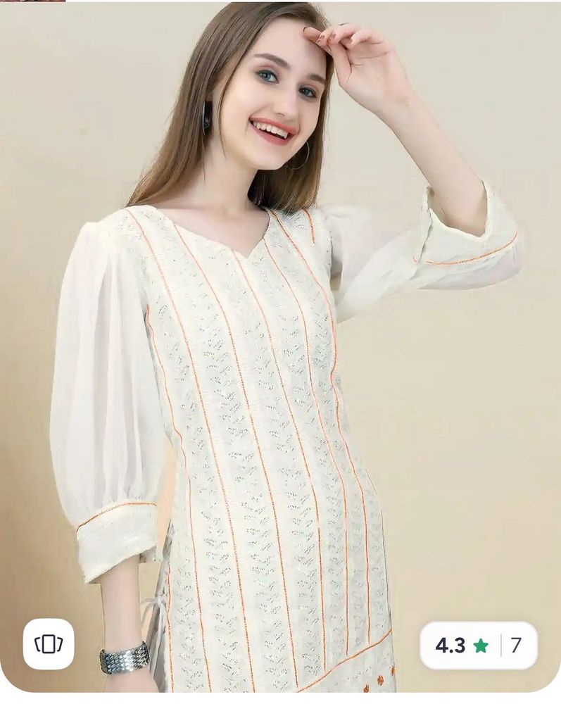 v neck embroidered sequinned kurti set