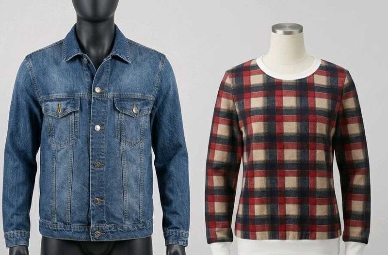 Classic Denim Jacket &amp; Plaid Long Sleeve
