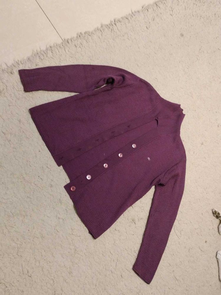 Vintage Purple Knit Cardigan With Collar