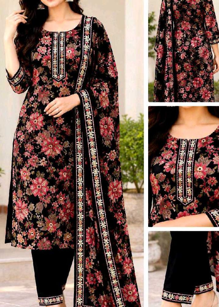 Black Floral Prinrt kurti set