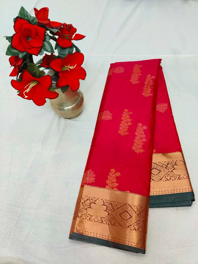 Vibrant Rani Pink &amp; Green Dharmavaram Silk Saree