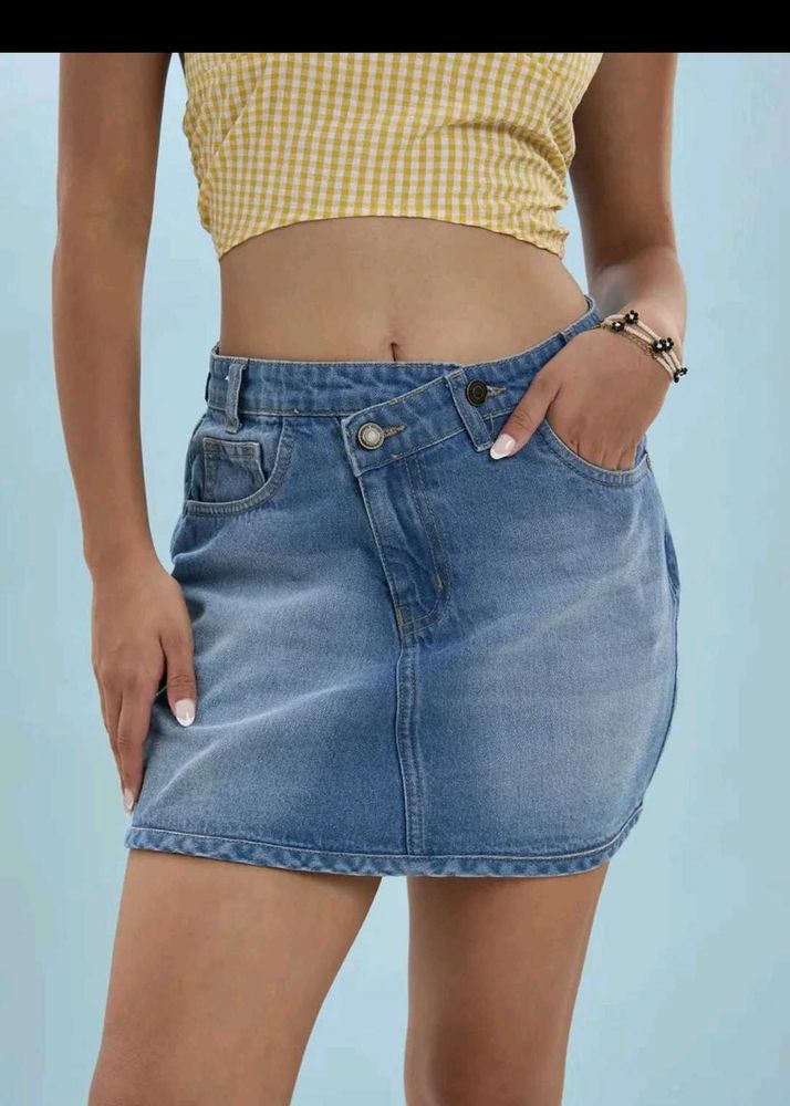 Blue Mid Rise Denim Skirt