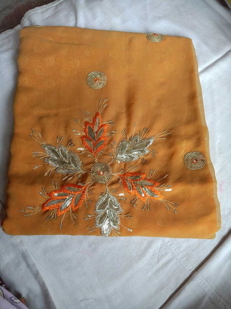Embroidered Mustard Saree