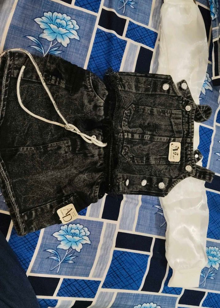 Denim Overalls Shorts Set