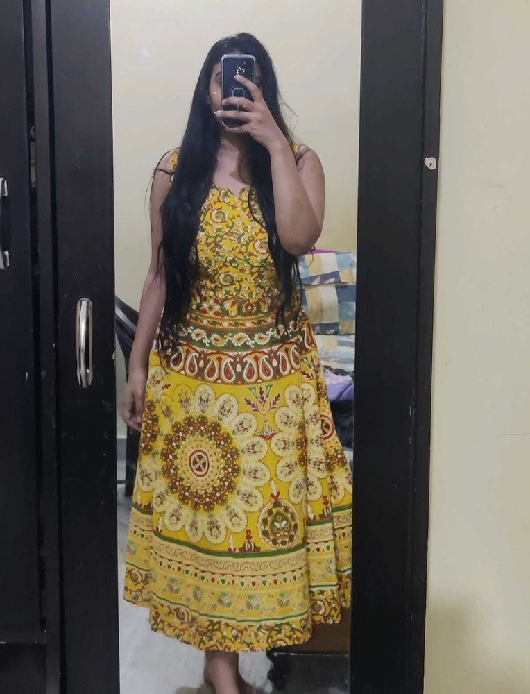 Vibrant Yellow Block Print Skirt