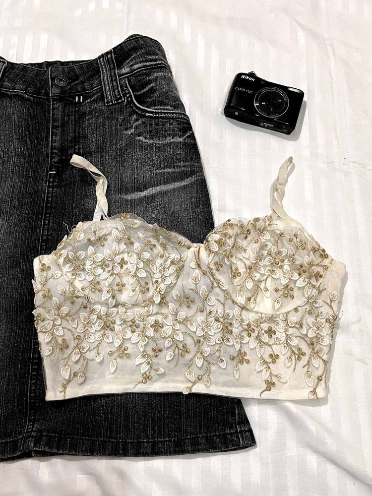 Lace net crop top