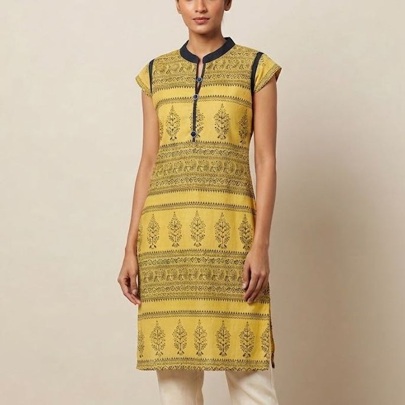 Yellow Printed Kurta