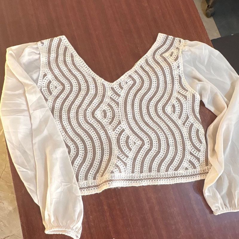 Sheer Sleeve Crochet Blouse
