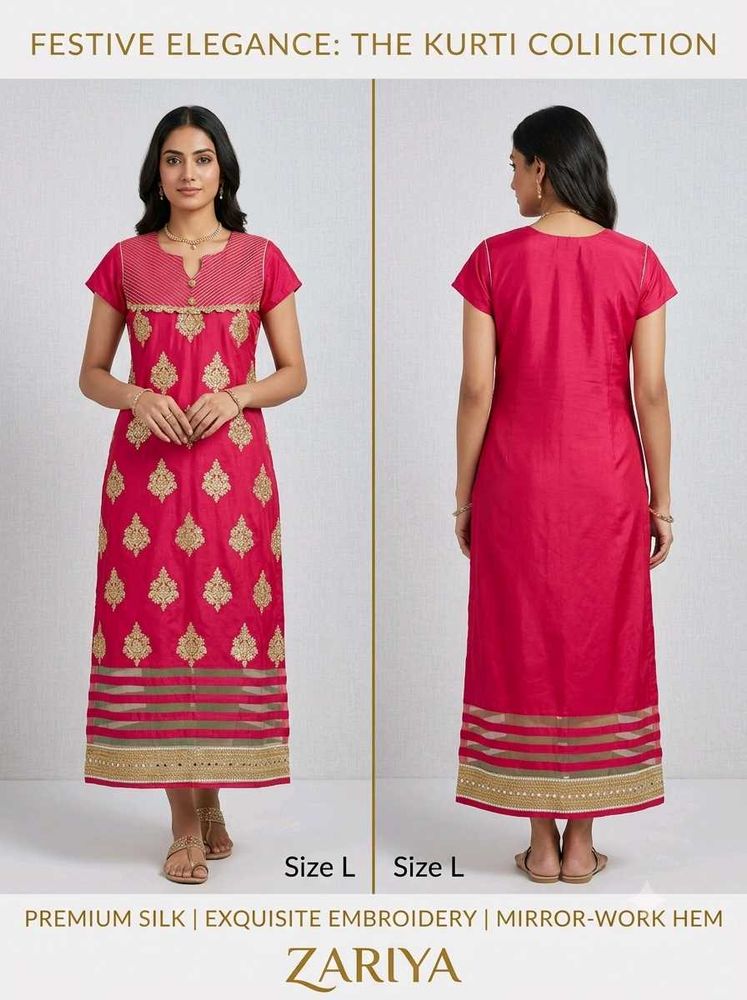 Unused Magenta Silk Kurti with Gold Zari