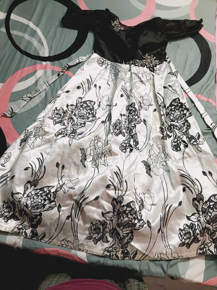 Elegant Black &amp; White Floral Gown