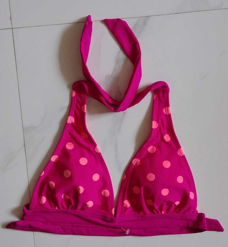 Vibrant Pink Polka Dot Bikini Top