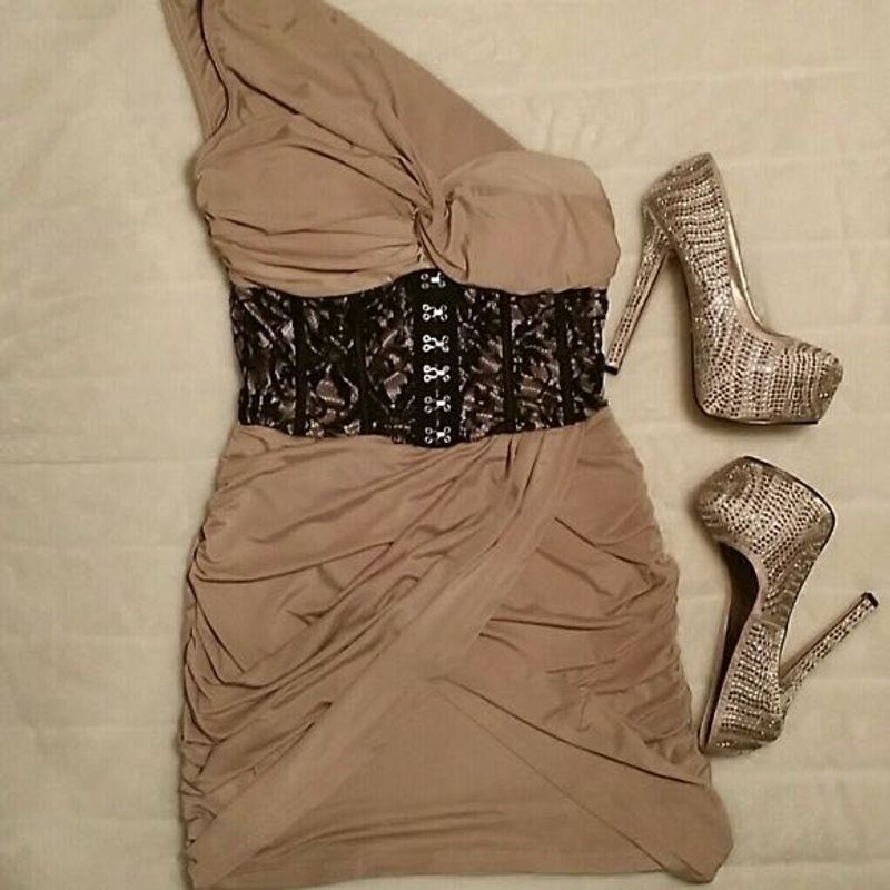 y2k beige corset dress