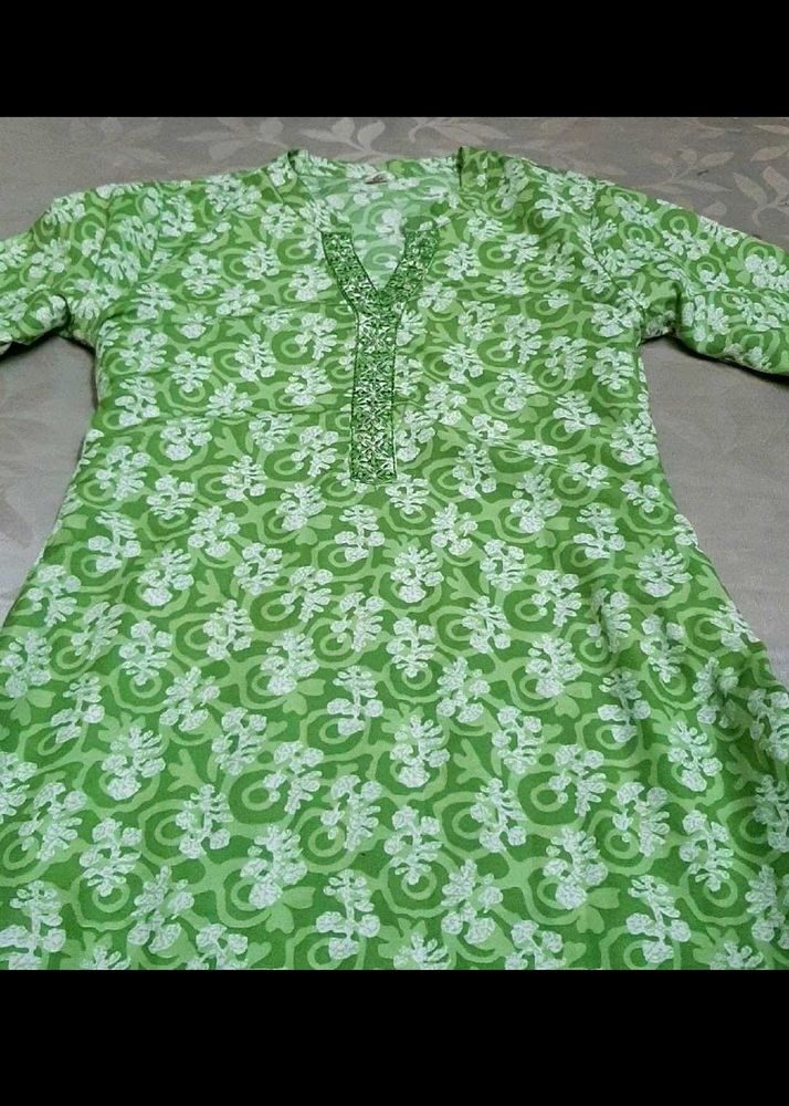 Green Printed Kurta