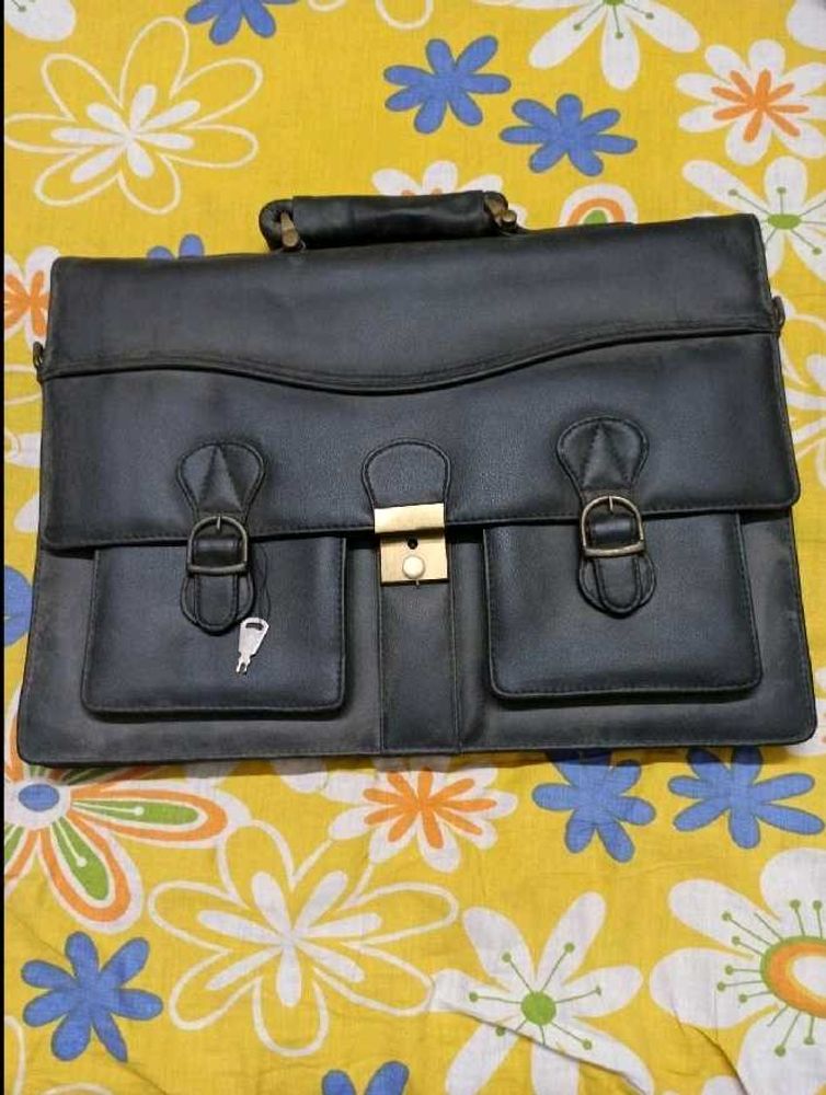 Vintage Black Faux Leather Briefcase Bag