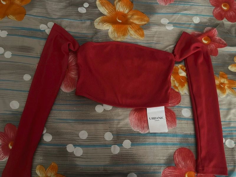Red Off-Shoulder Crop Top
