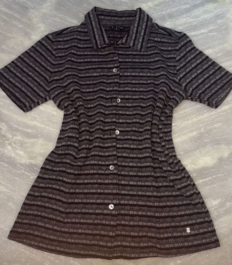 Striped Button-Down Short Sleeve Top