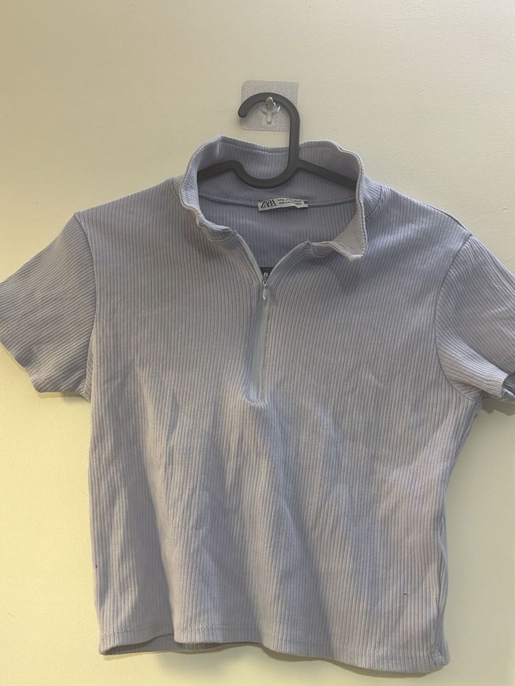 ZARA lavender polo top with zip