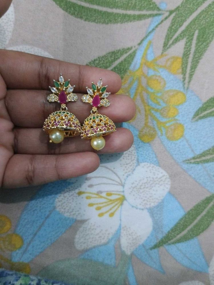 Stunning Traditional cz Kundan Jhumka Earrings🤩