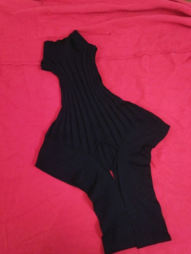 Unique and Rare Black Ribbed Knit Bodysuit