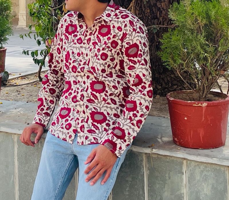 Men's Floral Print Long Sleeve Shirt