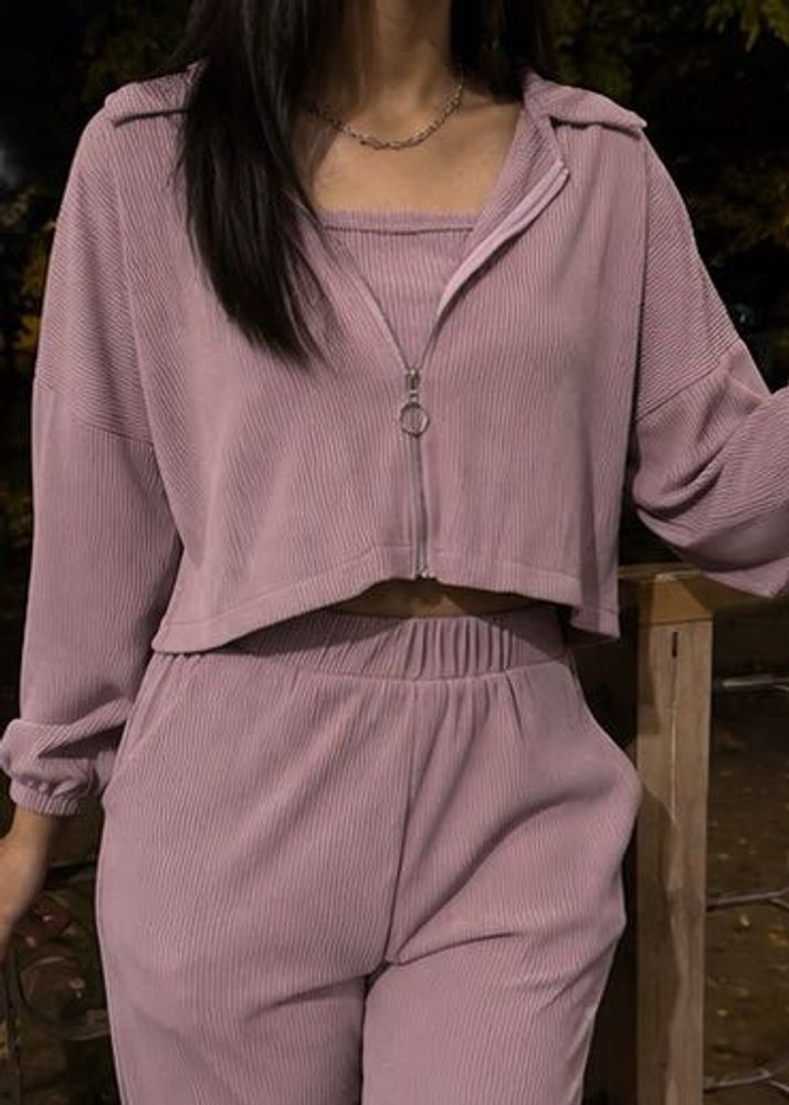 Purple Ribbed Co-ord Set