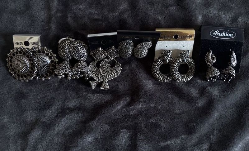 Assorted Oxidized Silver Jhumkas &amp; Earrings