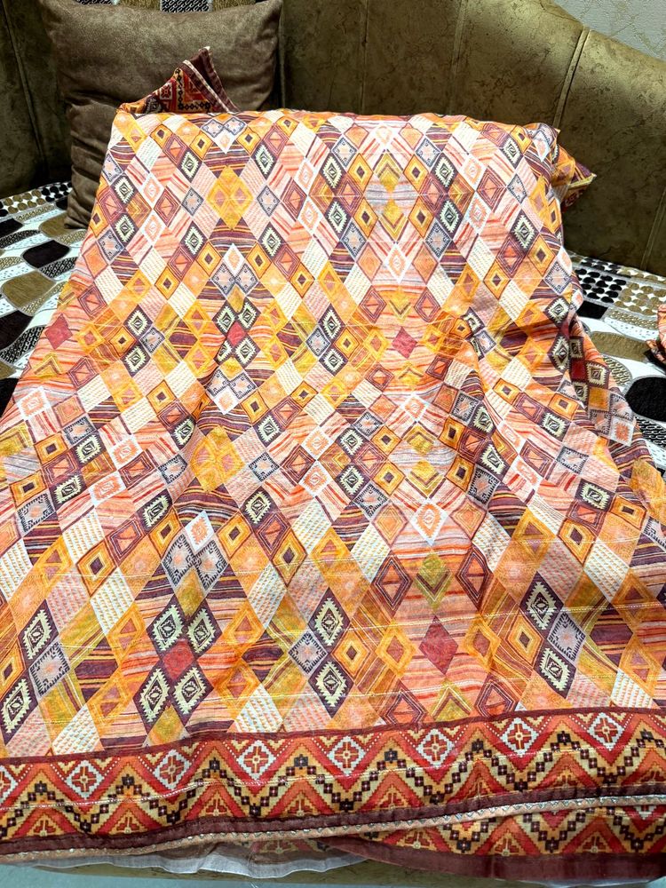 Vibrant Geometric Print Saree with blouse