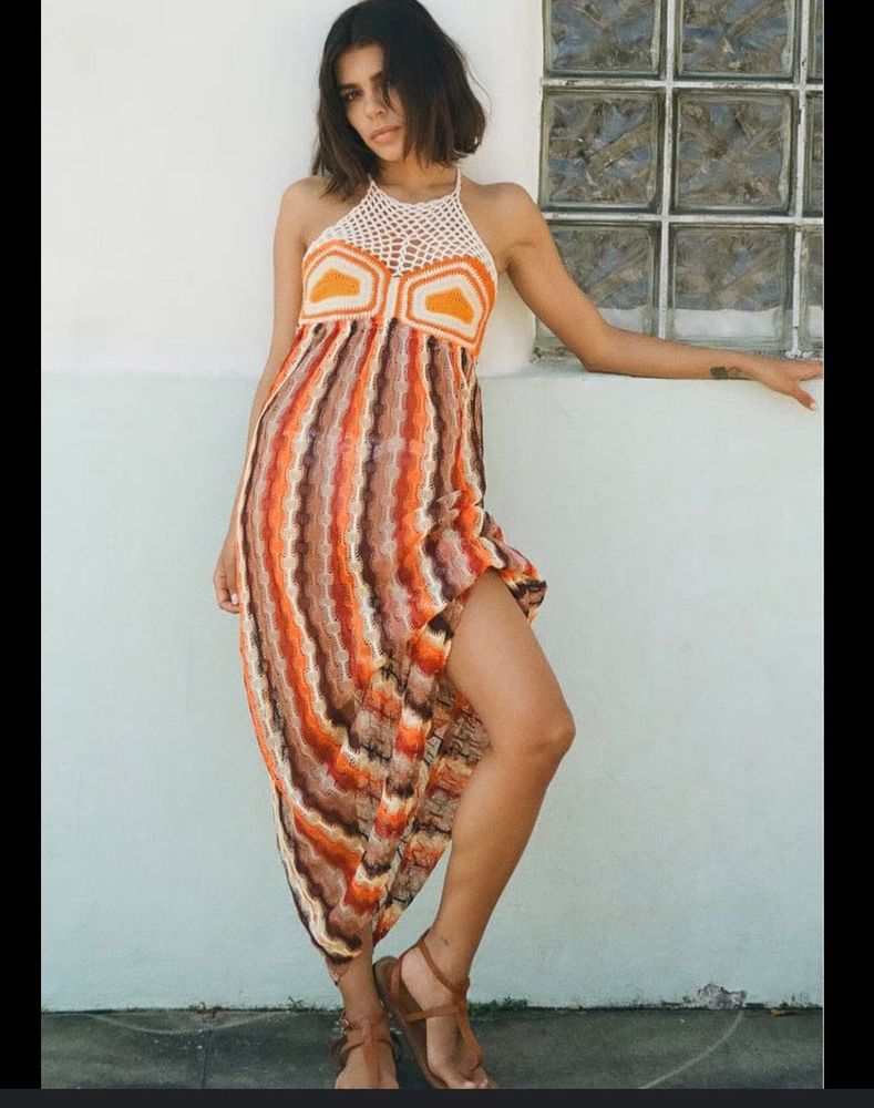 Zara Limited Edition Crochet Bohemian MIDI Dress