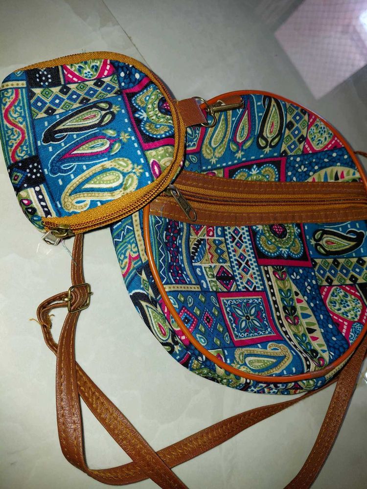 Vibrant Boho Print Sling Bag with Pouch