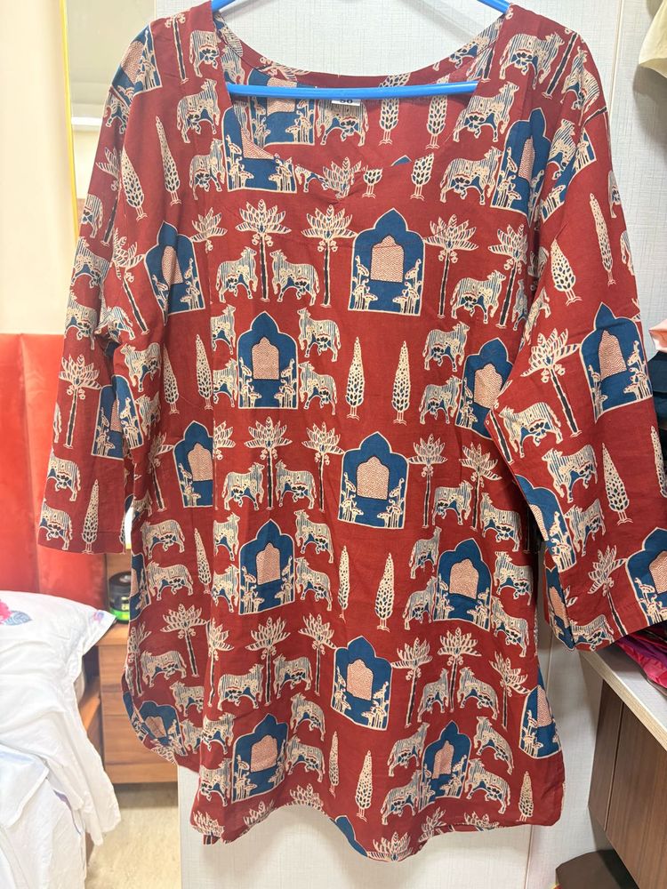 Red Block Print Cotton co ord set