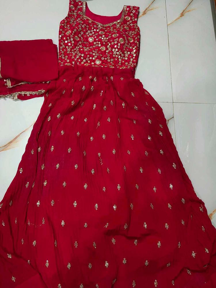 Red Embroidered Ethnic Gown