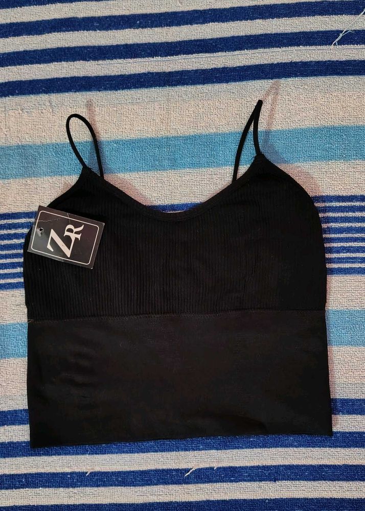 Black Ribbed Crop Top