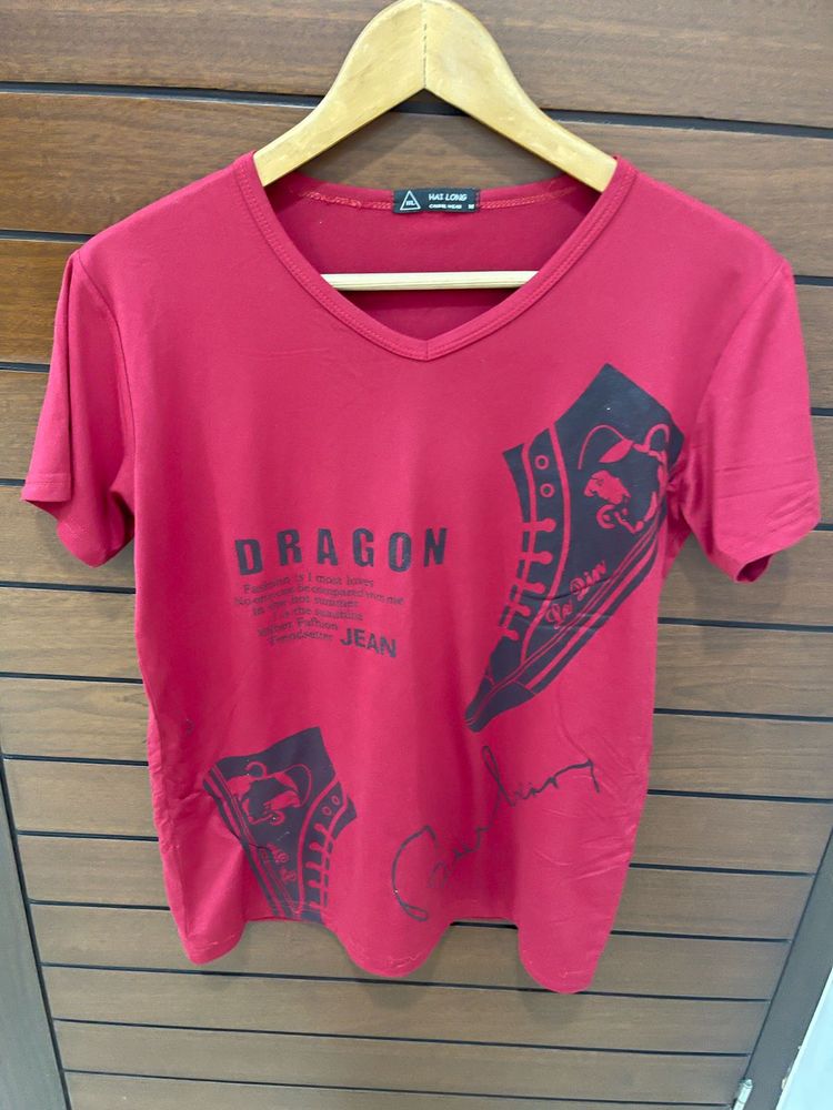 Men's Red "DRAGON JEAN" Graphic T-Shirt