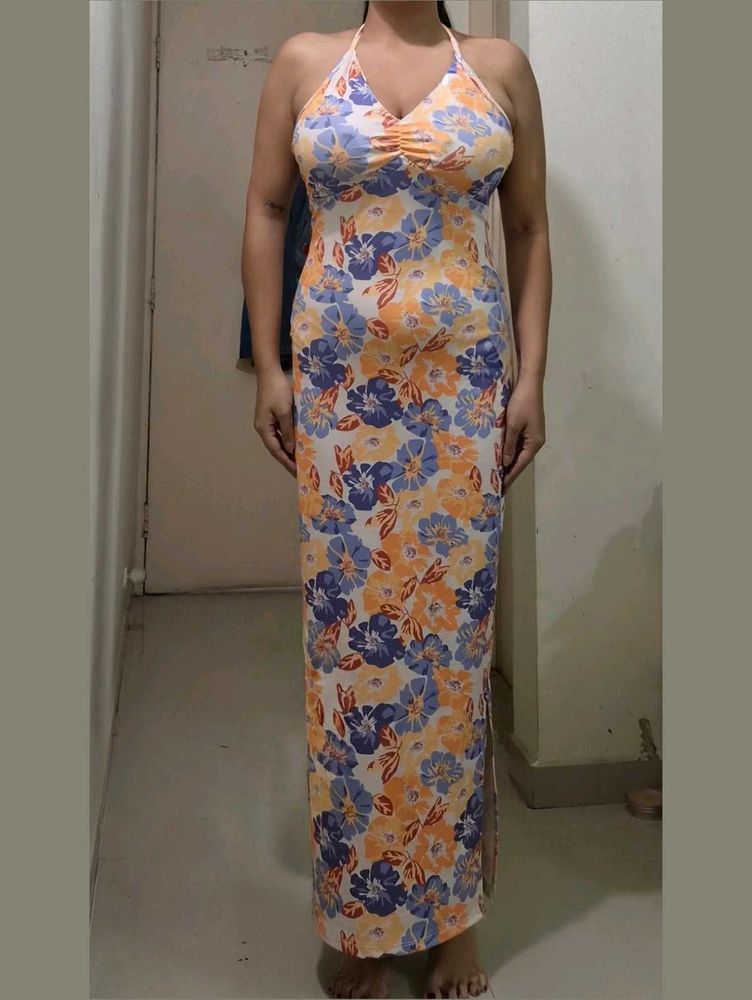 Floral Halter Neck Maxi Dress