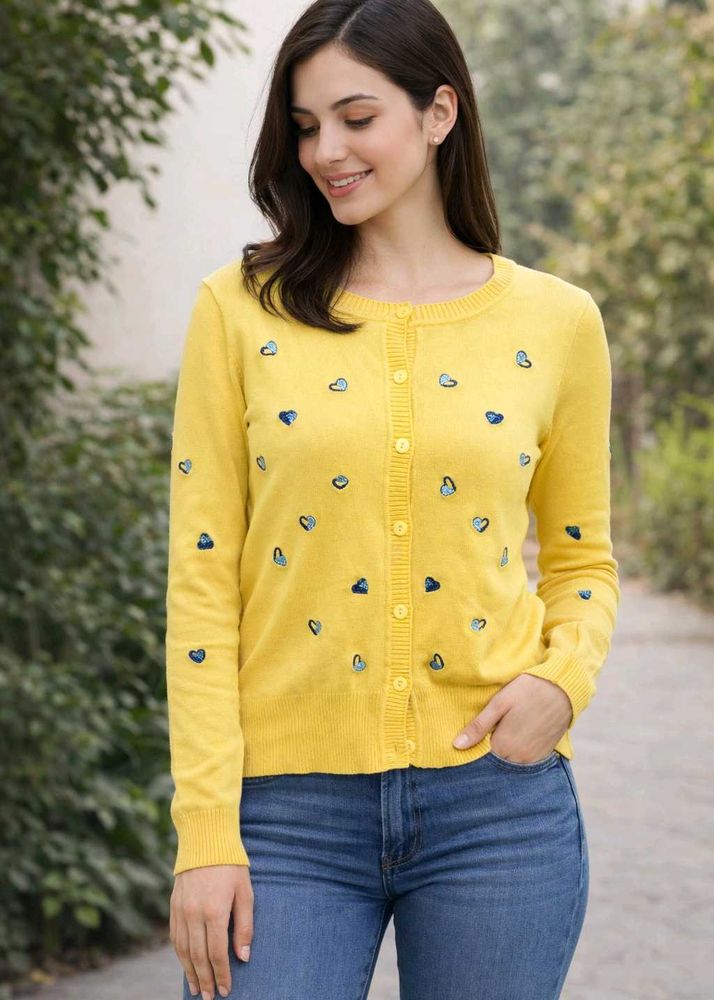 Yellow Heart Embroidered Cardigan