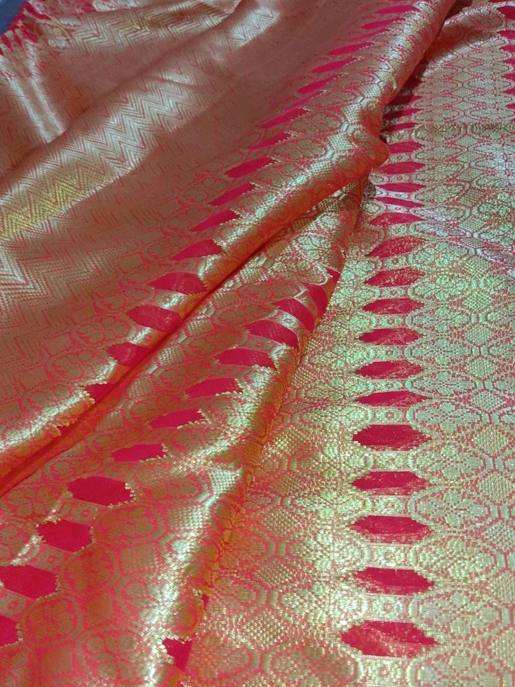 Unused Red Sari ,6 Meters Long.Without Blouse Piece.Georget And Silky Type Cloth