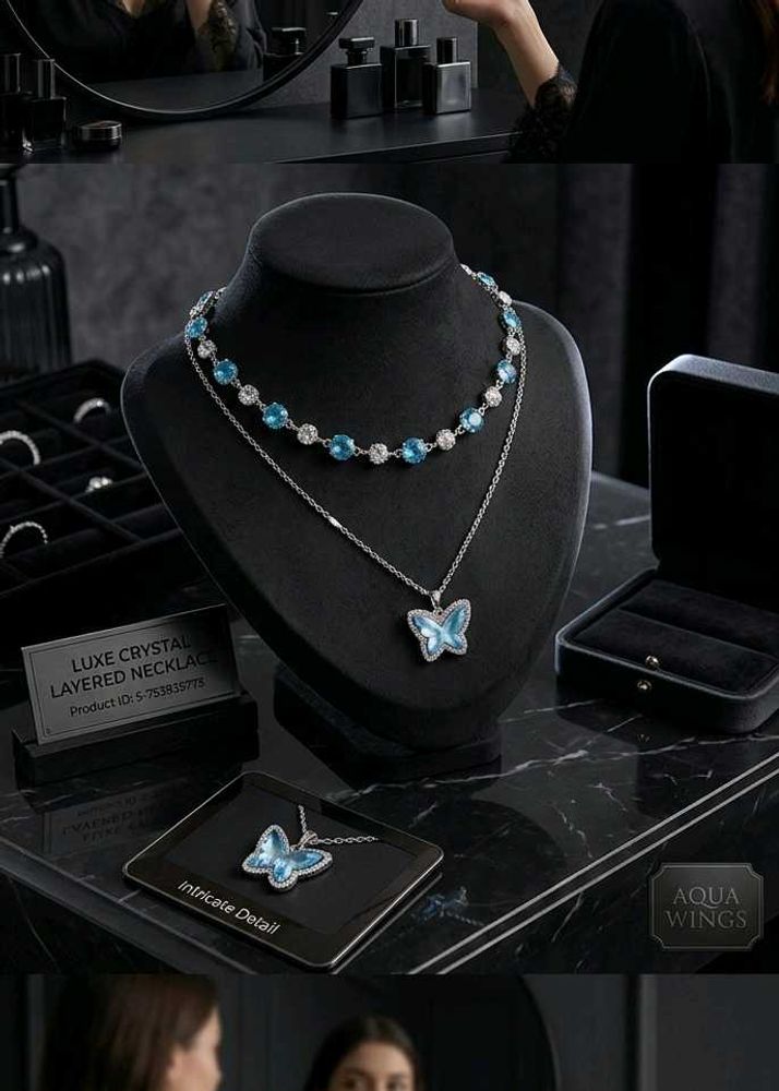 Luxe Crystal Layered Butterfly Necklace