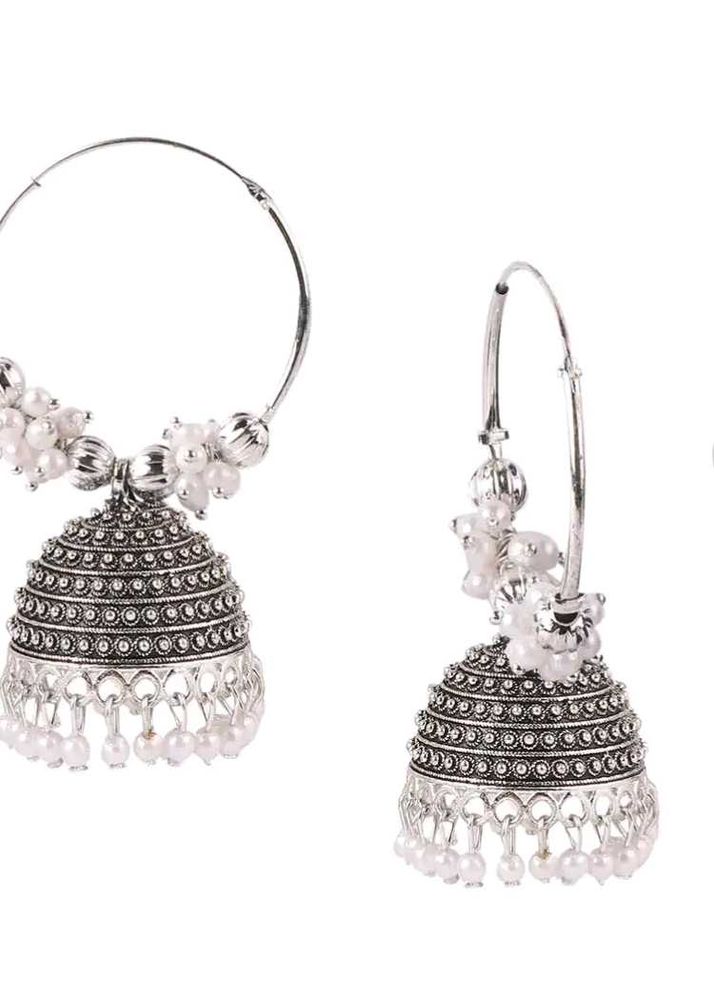 Oxidised Jhumka Earrings with Pearls