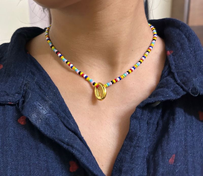 Colorful Beaded Necklace with Shell Pendant