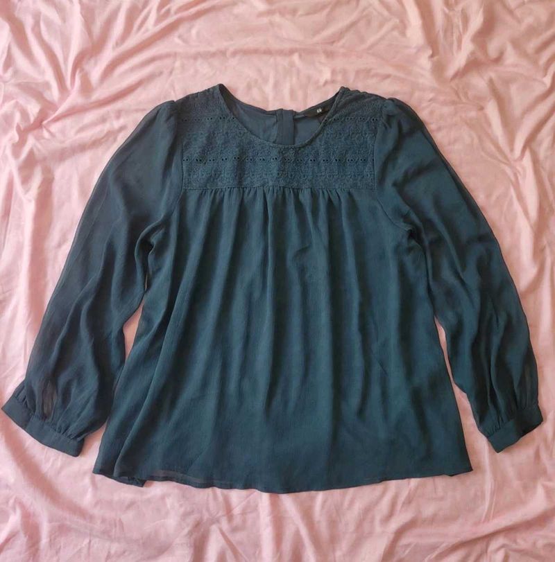 Teal Sheer Long Sleeve Top